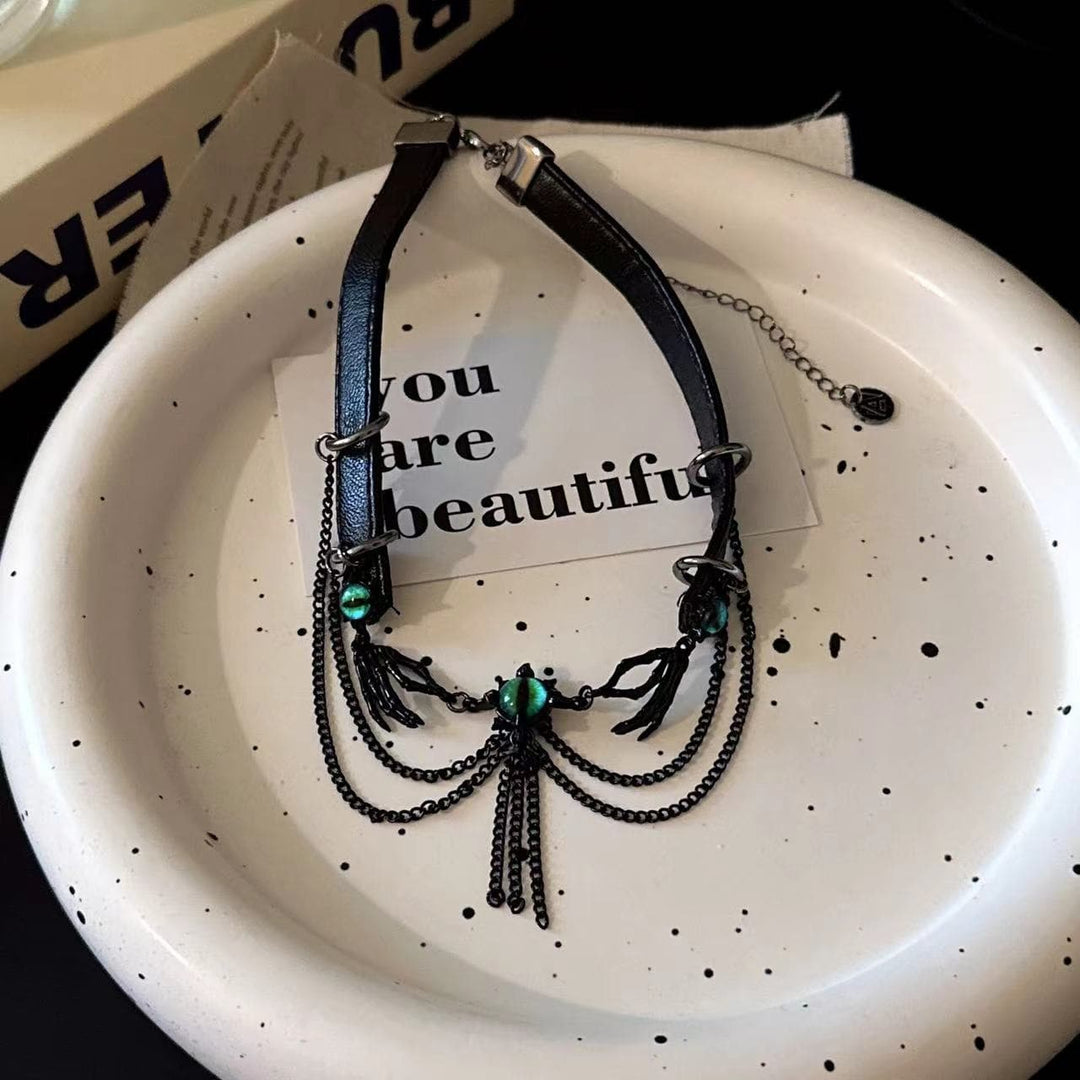 Black palm layered PU leather choker necklace  | Festival Outfits Women