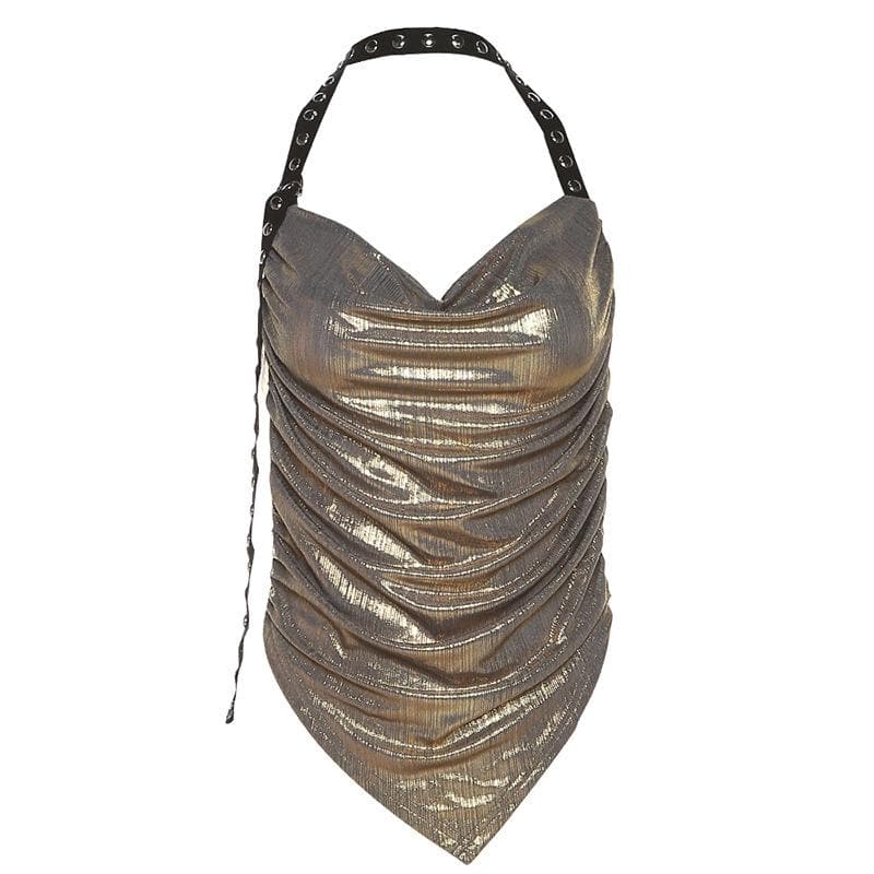 Halter cowl neck metallic backless top  | Festival Outfits Women