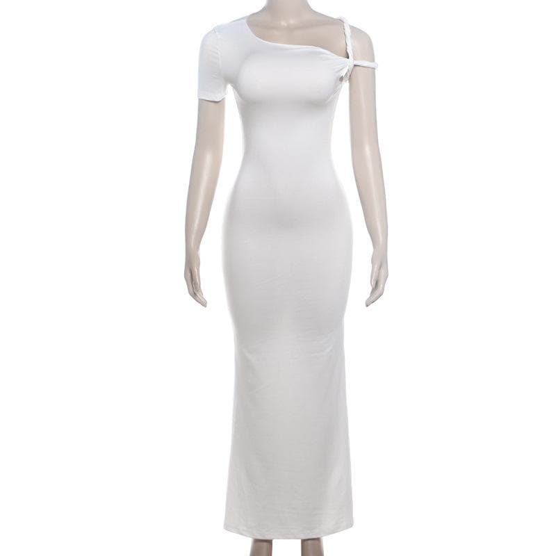 Short sleeve irregular one shoulder maxi dress  | Festival Outfits Women