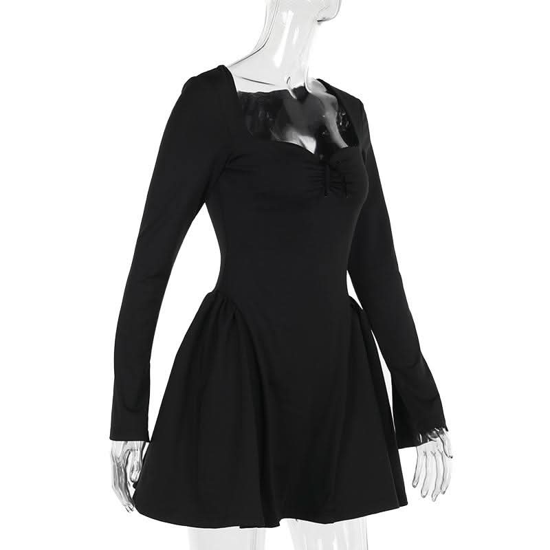 Long sleeve sweetheart neck bowknot mini dress  | Festival Outfits Women