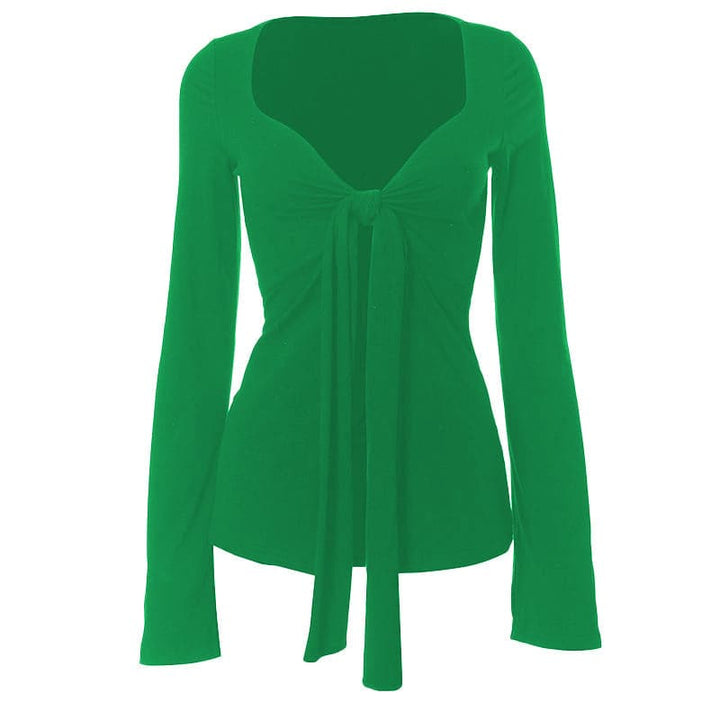 Long flared sleeve v neck ruched top  | Festival Outfits Women