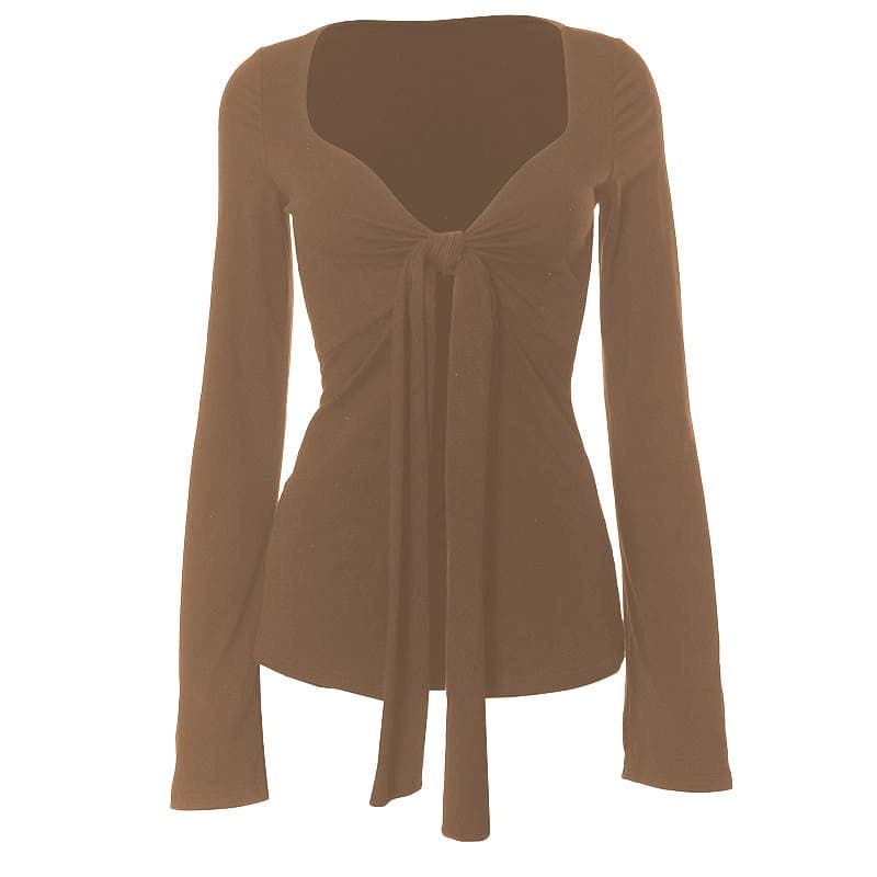 Long flared sleeve v neck ruched top  | Festival Outfits Women