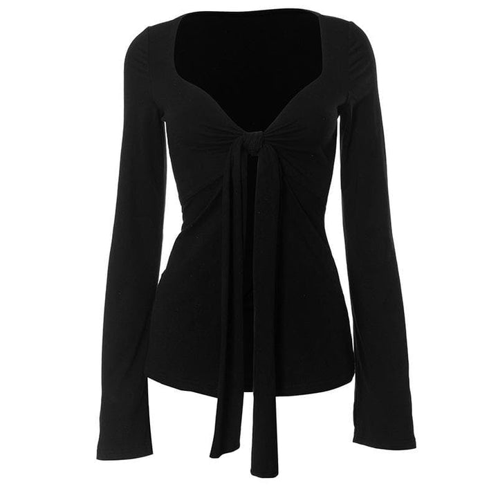 Long flared sleeve v neck ruched top  | Festival Outfits Women