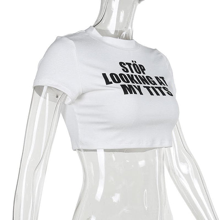 Short sleeve crewneck letter print crop top  | Festival Outfits Women