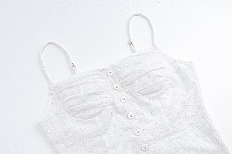 Textured pleated button slit solid backless cami top-final-sale  | Festival Outfits Women