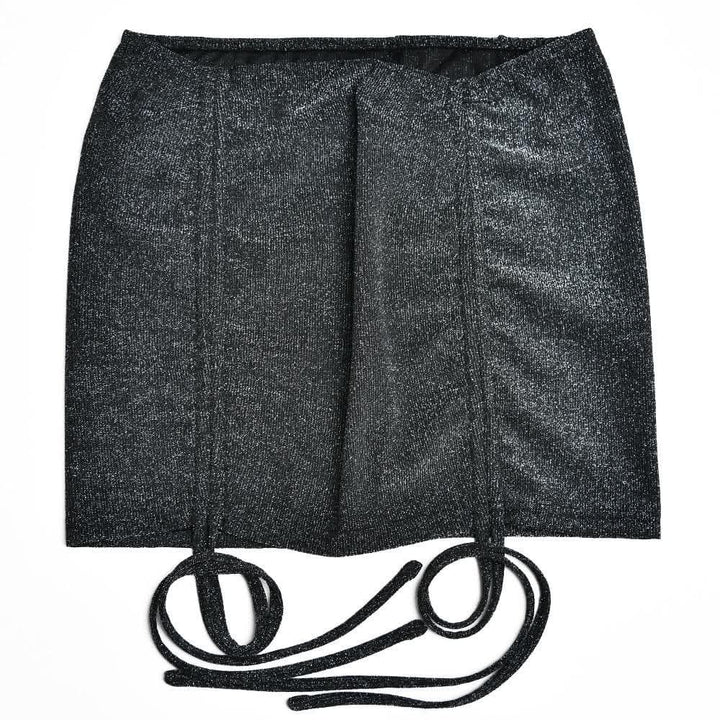 Drawstring textured backless solid bodysuit mini skirt set-final-sale  | Festival Outfits Women