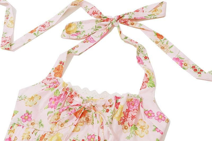 Rigar maxi mai ɗaure da lace mai siffar Halter | Kayan Biki na Mata