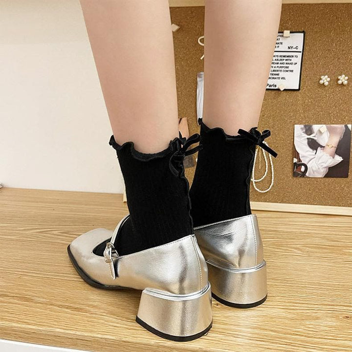 Ribbed bowknot ruffle contrast socks  | Festival Outfits Women