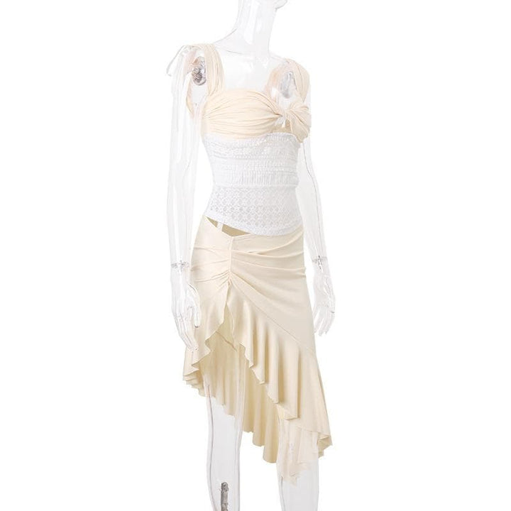 Ruffle ruched irregular solid midi skirt  | Festival Outfits Women