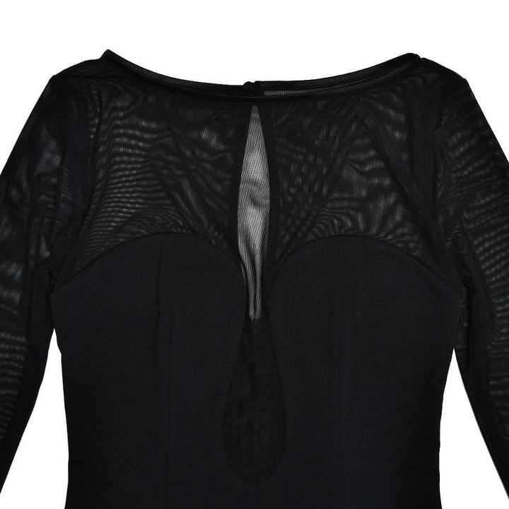 Long sleeve mesh patchwork button midi dress  | Festival Outfits Women