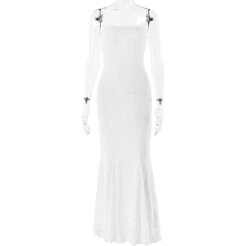Ruffle lace up backless lace hem cami maxi dress  | Festival Outfits Women