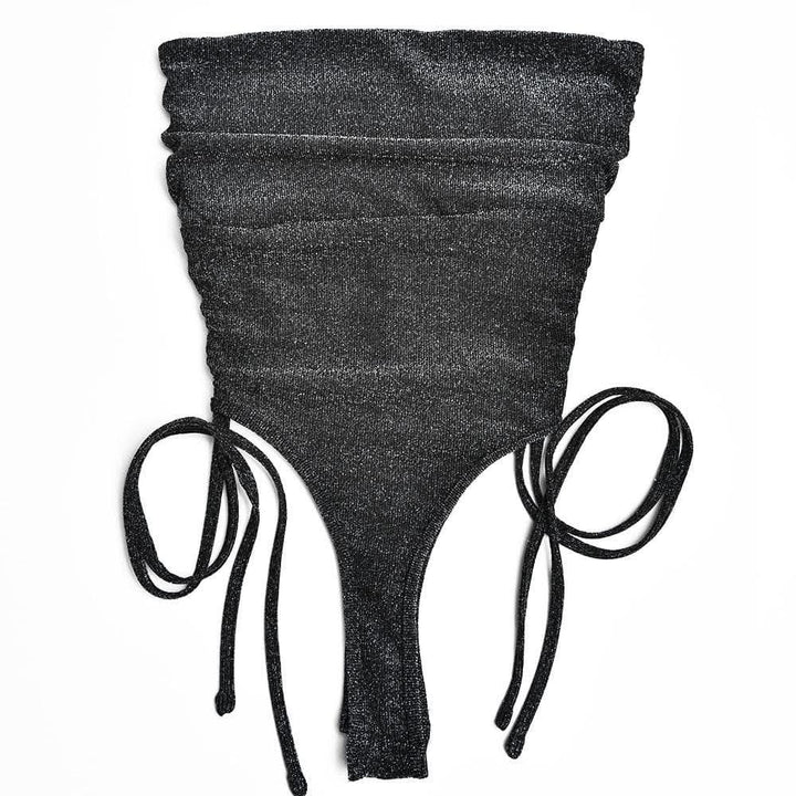 Drawstring textured backless solid bodysuit mini skirt set-final-sale  | Festival Outfits Women