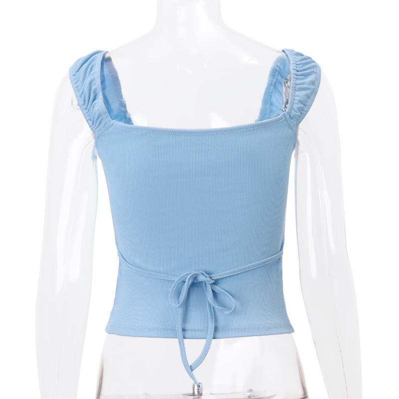 Ruched u neck bowknot ribbed cami top | Kayan Biki na Mata