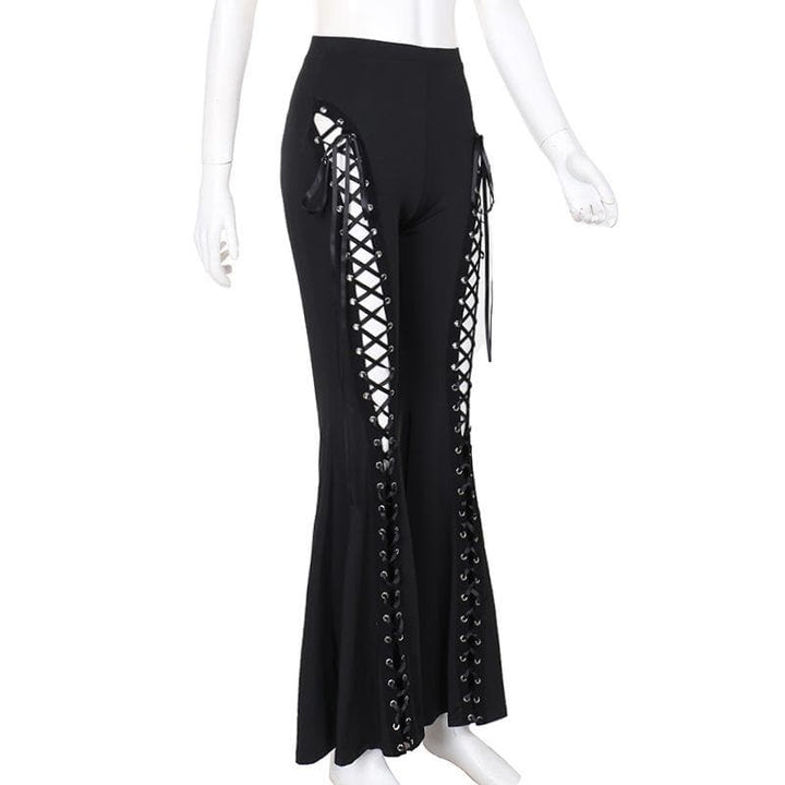 Lace up hollow out ribbon high rise pant  | Festival Outfits Women