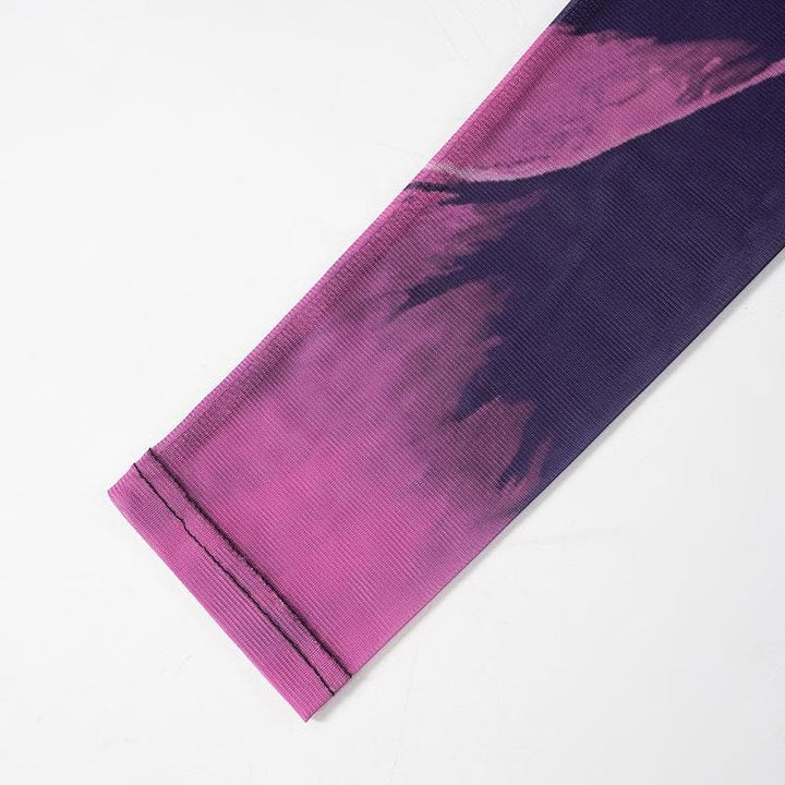 Riga mai dogon hannu mai sheer mesh print crewneck maxi | Kayan Biki na Mata