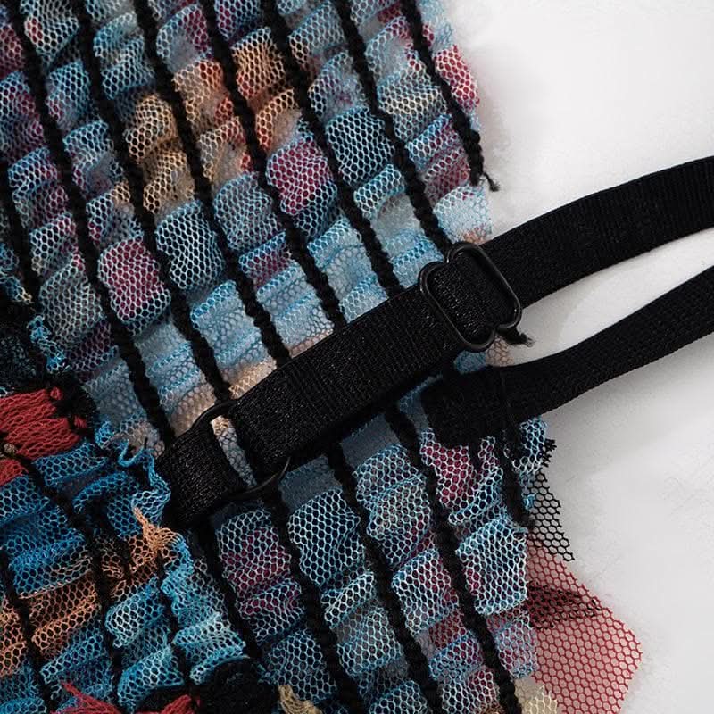 Mesh ruffle stitch contrast textured cami mini dress-final-sale  | Festival Outfits Women