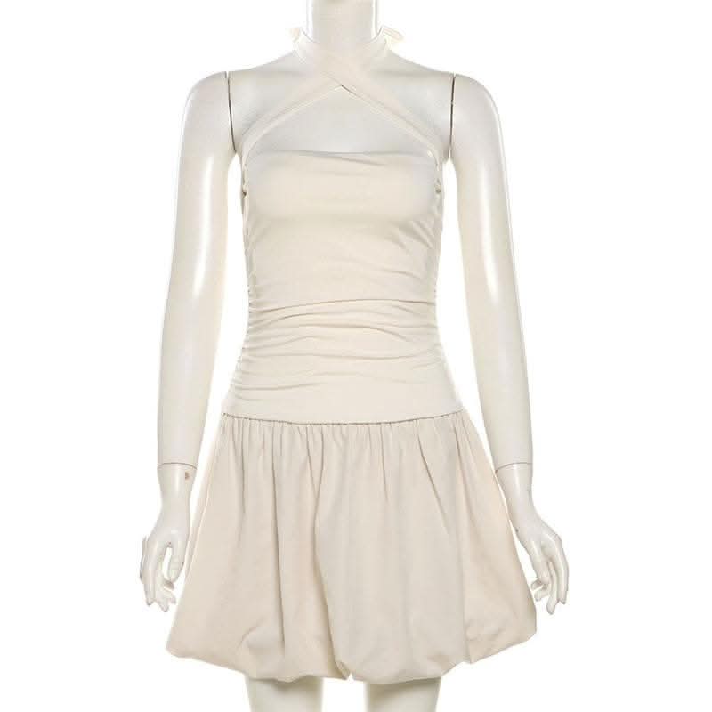 Halter cross front lace up mini dress-final-sale  | Festival Outfits Women