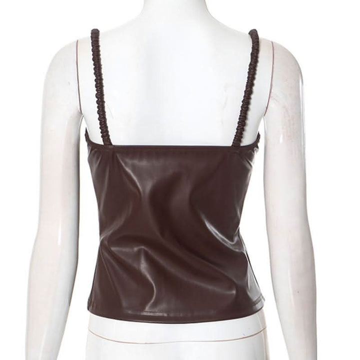 PU leather backless cami top-final-sale
