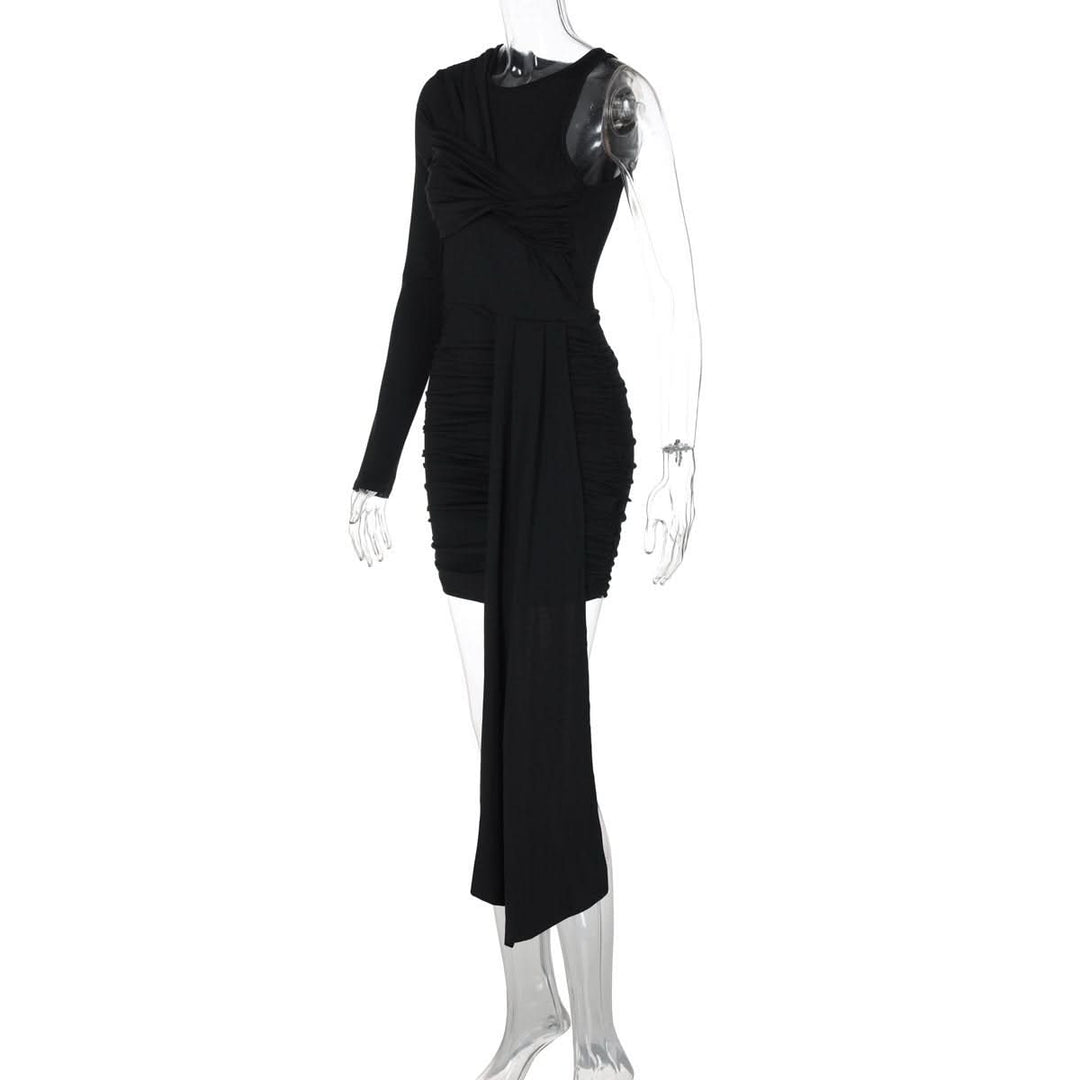 One shoulder long sleeve ruched mini dress  | Festival Outfits Women