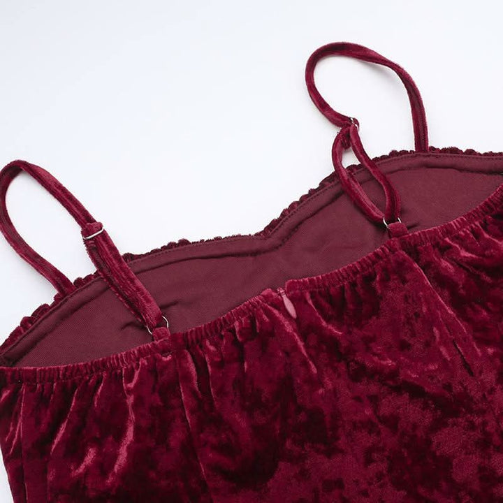 Sweetheart neck velvet flower applique slit cami maxi dress-final-sale