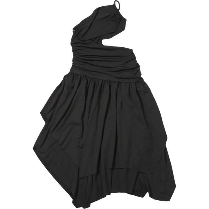 One shoulder hollow out ruched ruffle cut out midi dress-final-sale  | Festival Outfits Women