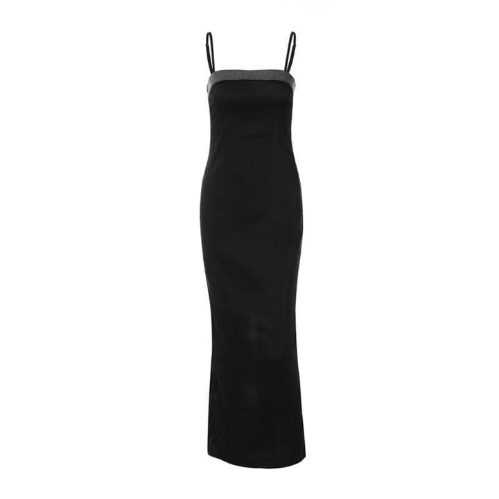 Beaded square neck slit zip-up backless cami maxi dress-final-sale  | Festival Outfits Women