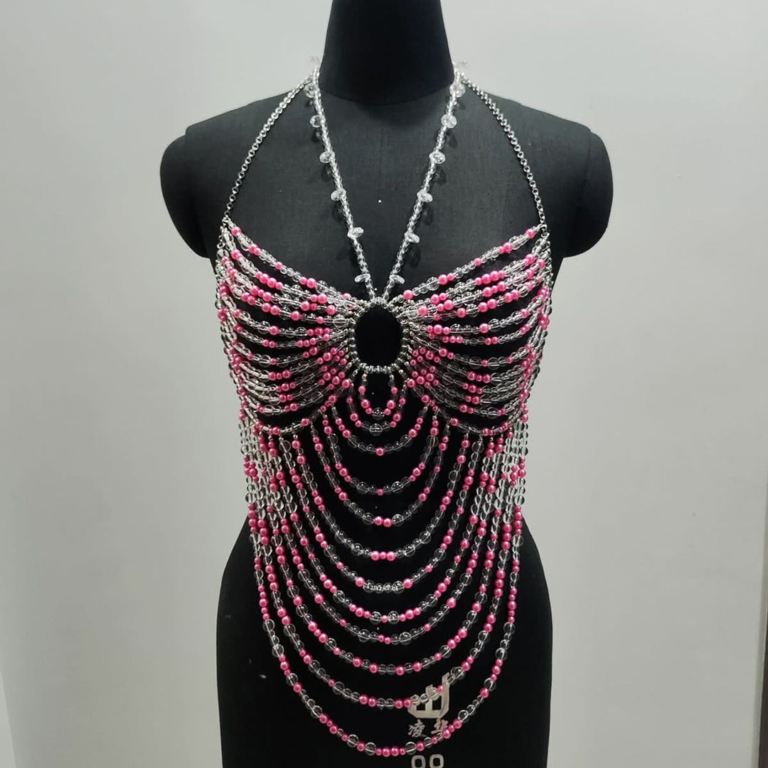 Halter hollow out beaded backless cut out top  | Festival Outfits Women