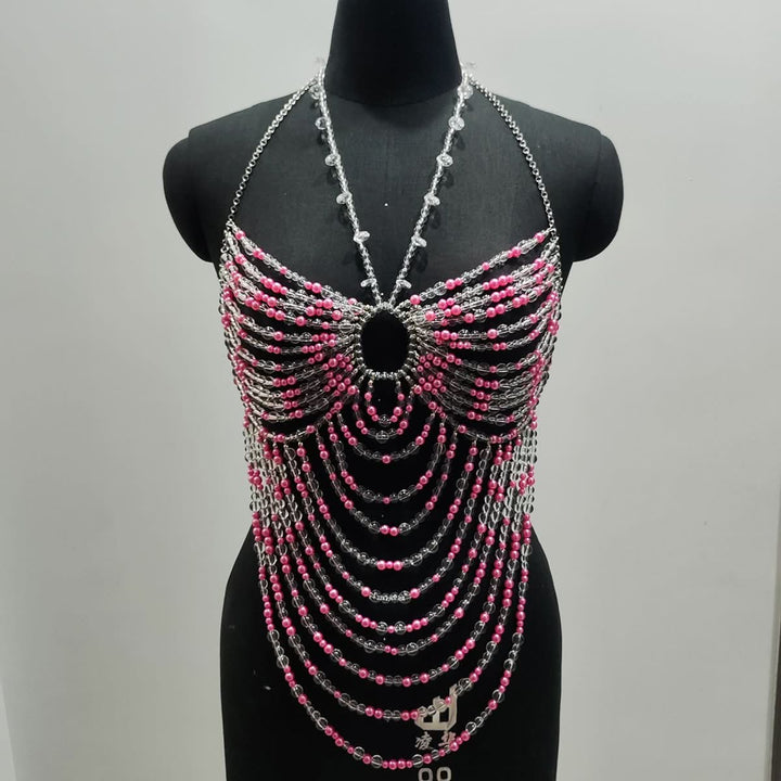 Halter hollow out beaded backless cut out top  | Festival Outfits Women