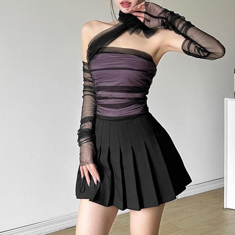 Halter off shoulder gloves mesh top  | Festival Outfits Women