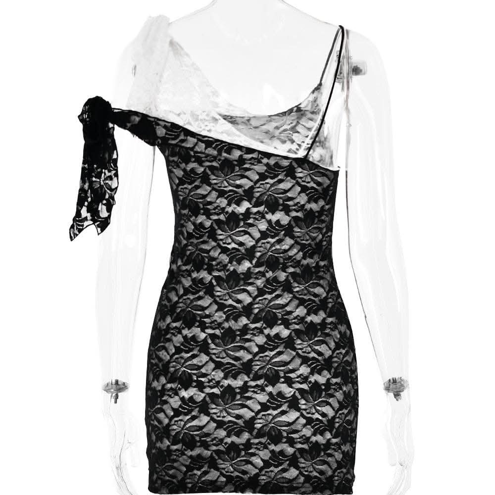 Lace contrast irregular self tie backless mini dress-final-sale  | Festival Outfits Women