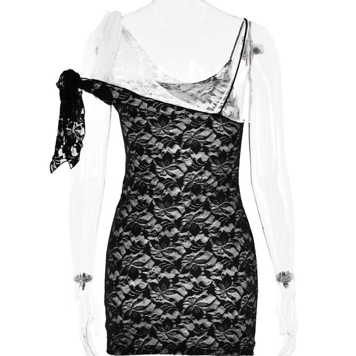 Lace contrast irregular self tie backless mini dress-final-sale  | Festival Outfits Women