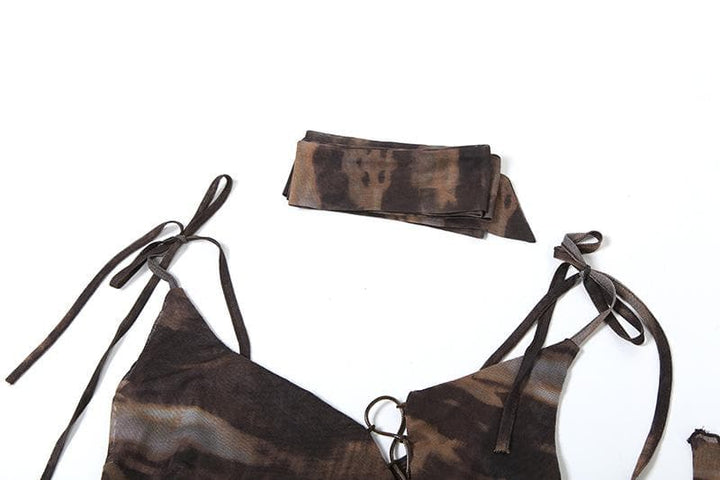 Glove tie dye sheer mesh patchwork ruffle top  | Festival Outfits Women
