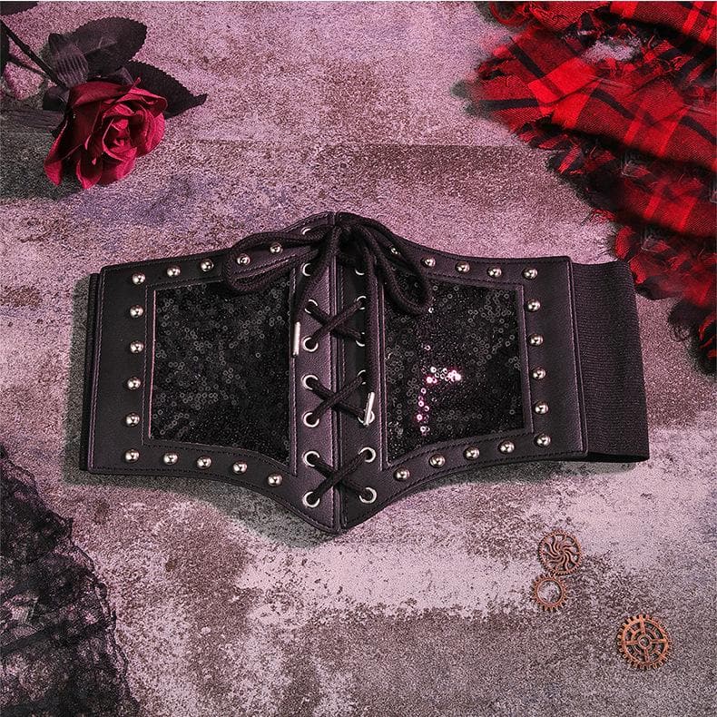 Rivet lace up glitter button corset  | Festival Outfits Women