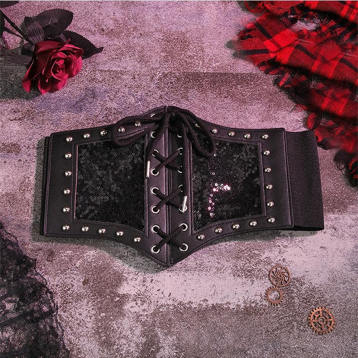 Rivet lace up glitter button corset  | Festival Outfits Women