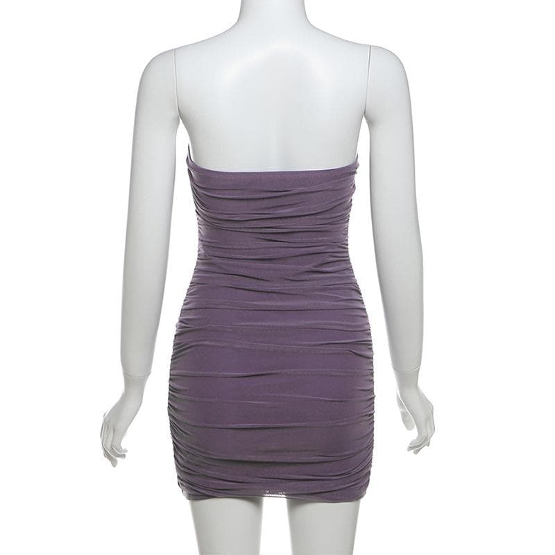V neck ruched solid mesh tube mini dress  | Festival Outfits Women