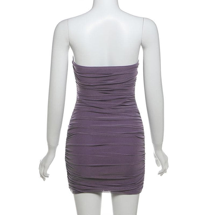 V neck ruched solid mesh tube mini dress  | Festival Outfits Women