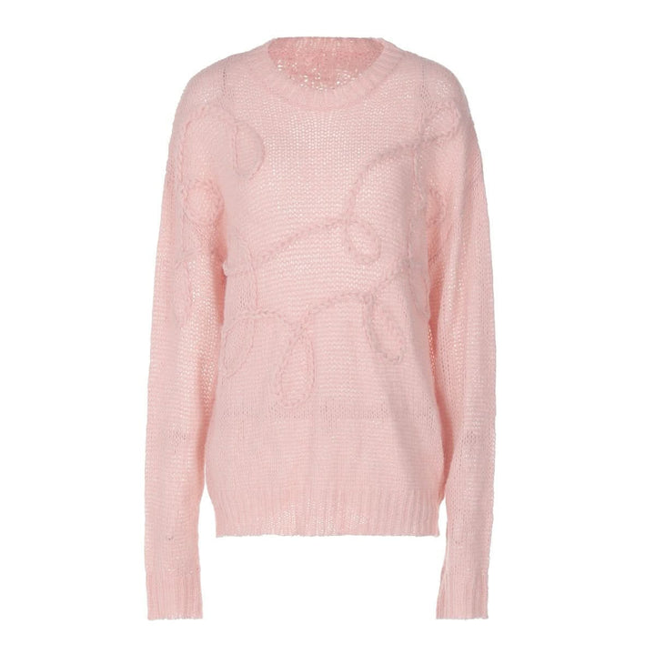 Crewneck long sleeve knitted abstract pattern top  | Festival Outfits Women