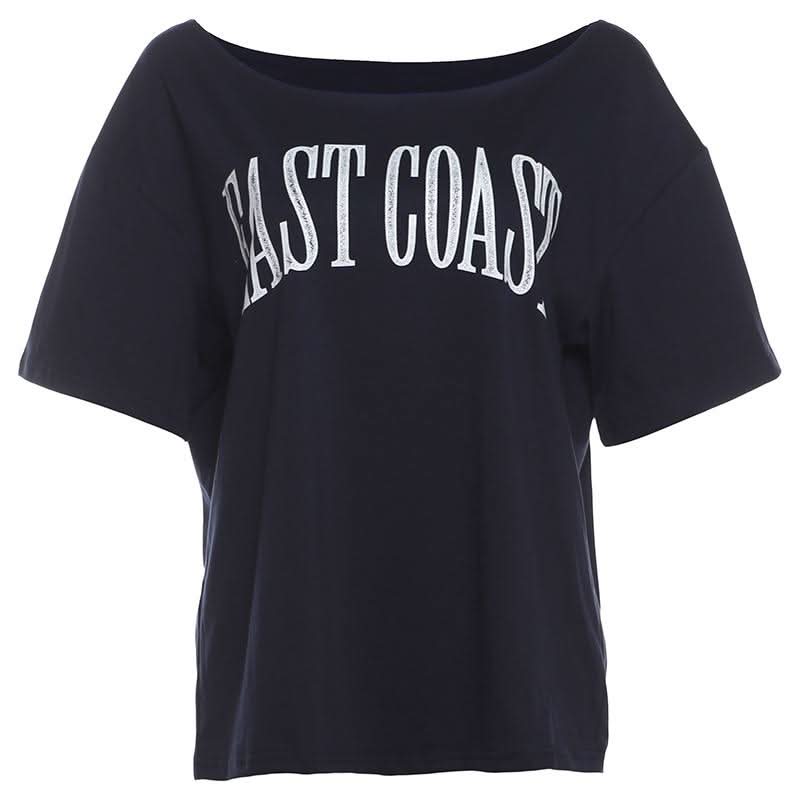 Short sleeve letter pattern round neck contrast top  | Festival Outfits Women