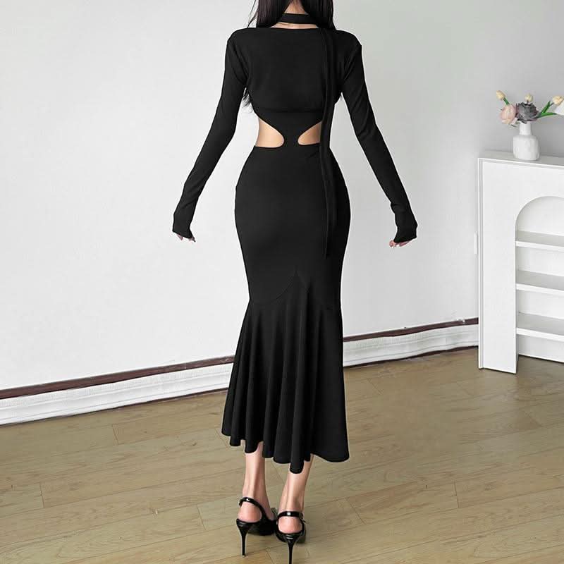 Long sleeve sweetheart neck shrug 2 piece hollow out cut out maxi dress  | Festival Outfits Women