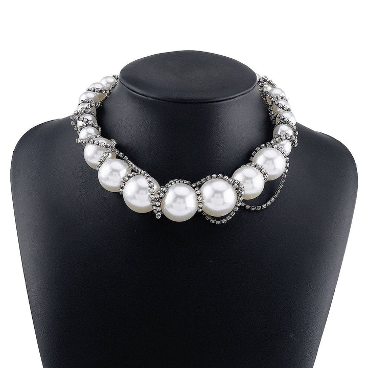 Faux pearl rhinestone beaded choker necklace  | Festival Outfits Women