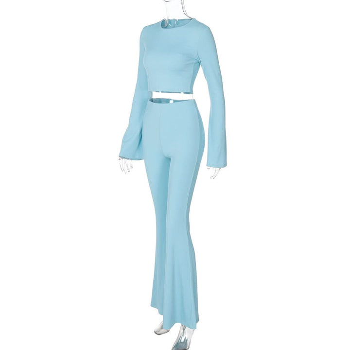 Long flared sleeve crewneck ribbed pant set  | Festival Outfits Women