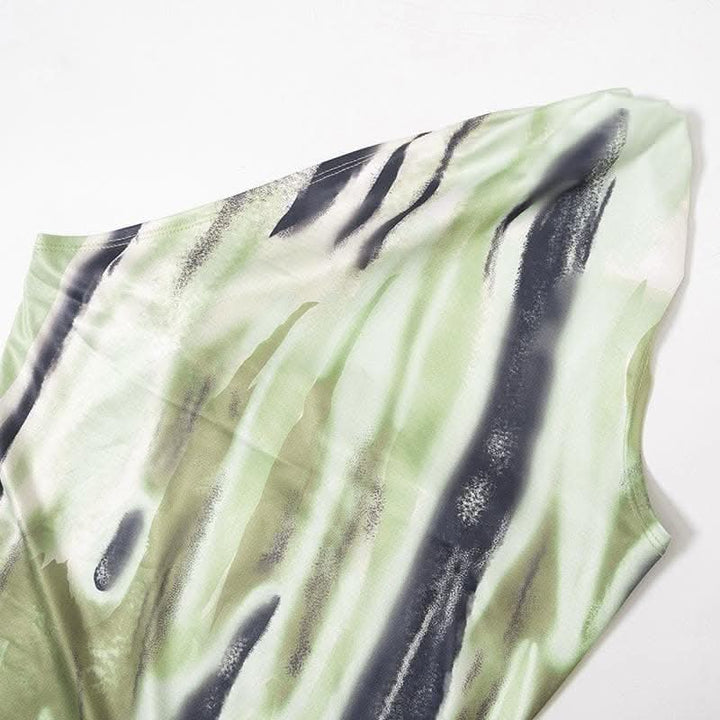 One shoulder backless tie dye irregular midi dress-final-sale  | Festival Outfits Women