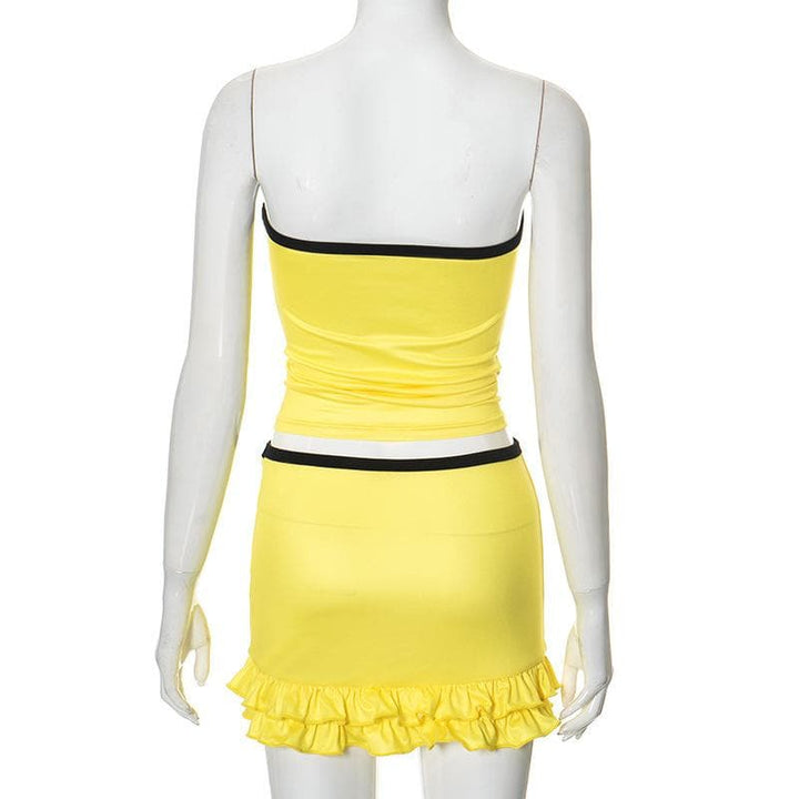 Halter knotted "71" print ruffle tube mini skirt set  | Festival Outfits Women-final-sale