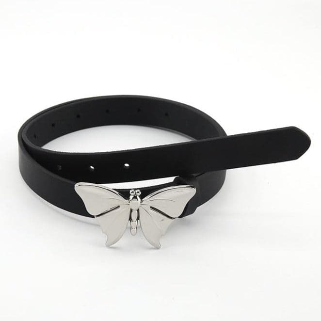 Silver butterfly PU leather adjustable belt  | Festival Outfits Women