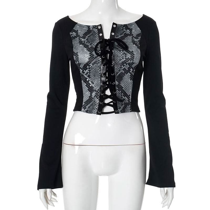 Long sleeve print lace up top  | Festival Outfits Women