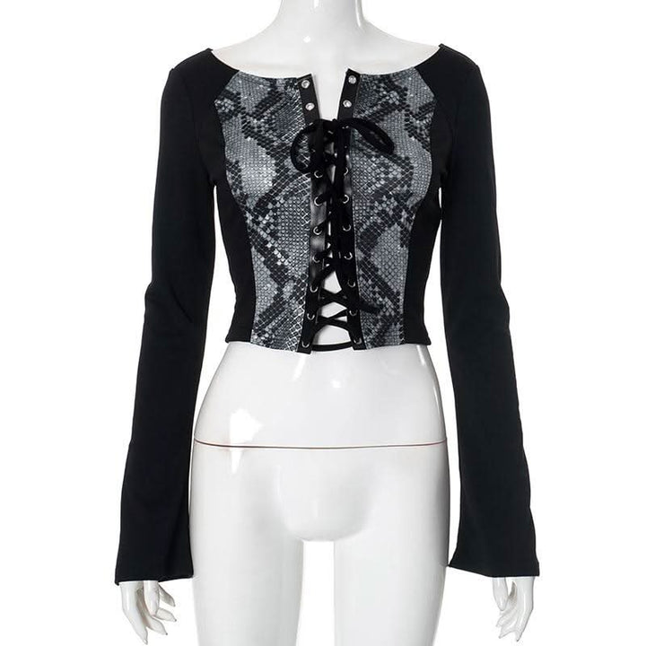 Long sleeve print lace up top  | Festival Outfits Women