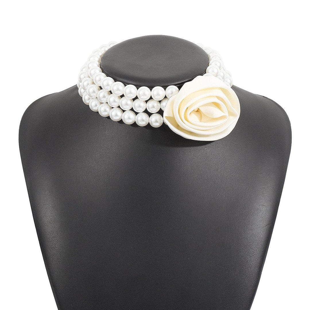 Rose decor faux pearl layered necklace  | Festival Outfits Women