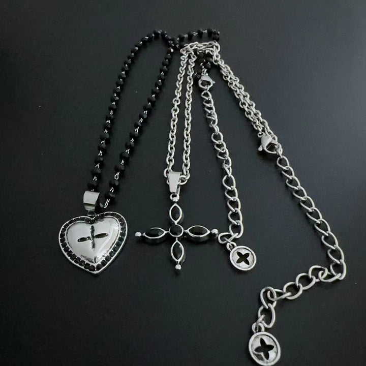 Heart cross beaded 2 pcs necklace  | Festival Outfits Women