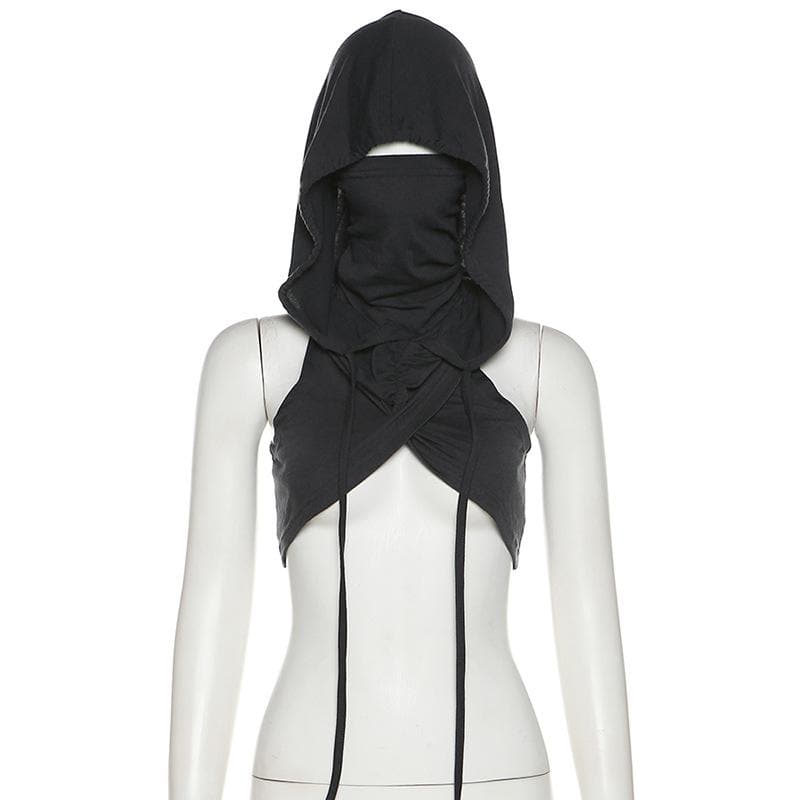 Sleeveless hoodie drawstring cross front ruched top | Kayan Biki na Mata