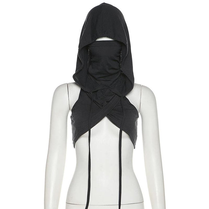 Sleeveless hoodie drawstring cross front ruched top | Kayan Biki na Mata